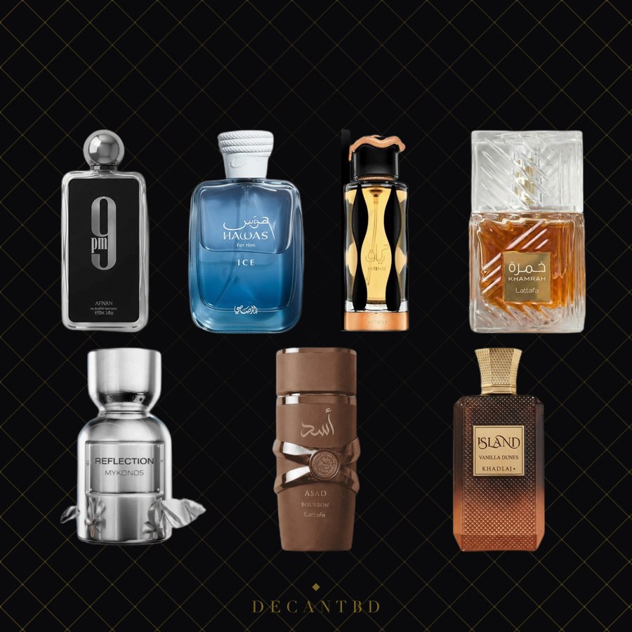 Discovery Set 7Pcs Combo — seven perfume decants on the DecantBD brand background